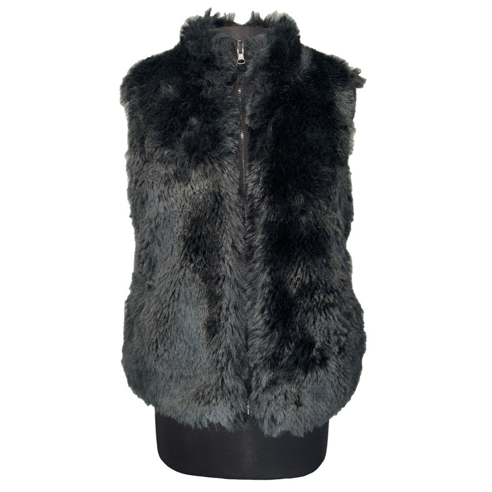 Montanaco Faux Fur Sweater‎ Vest Jacket Reversible Zip Up Size S Black Pockets
